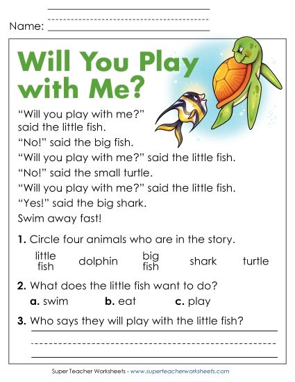 Reading Comprehension and  Additional ELA Skills - Will You Play with Me? (Printable PDF Worksheet)