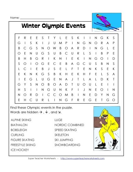 Intermediate (Grades 3-6) - Winter Olympics (Printable PDF Worksheet)