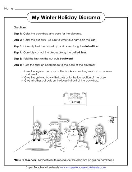 Winter Worksheets - Winter Scene Diorama (Printable PDF Worksheet)