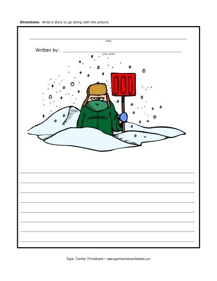 Winter Writing - Winter Shovel (Color) (Printable PDF Worksheet)