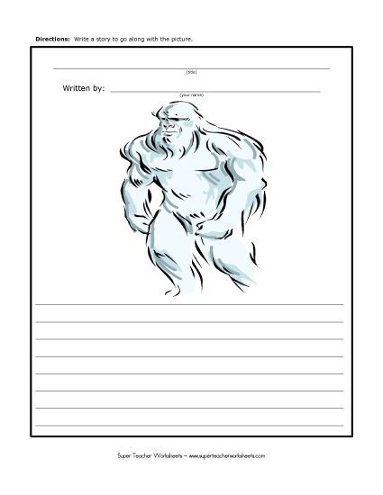 Winter Writing - Winter Snow Monster (Color) (Printable PDF Worksheet)