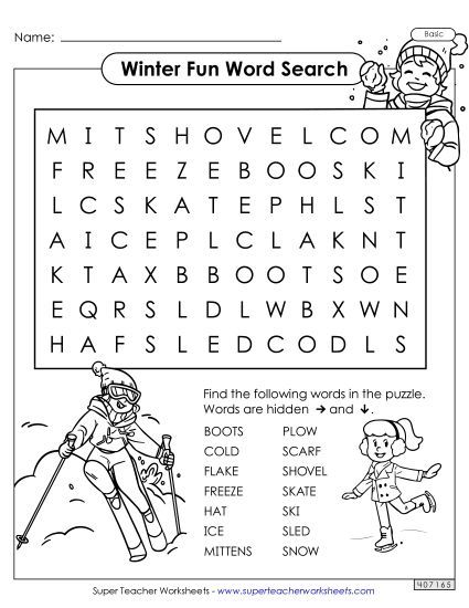 Puzzles - Winter Word Search (Basic) (Printable PDF Worksheet)