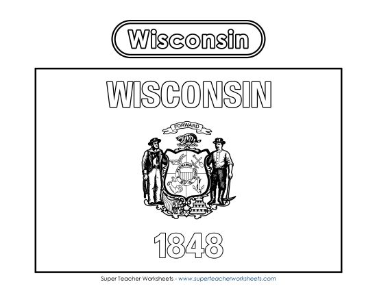 Flags & Seals - Wisconsin Flag Coloring Page (Printable PDF Worksheet)