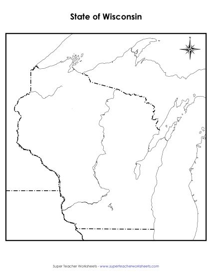 Maps - Wisconsin State Map (Blank) (Printable PDF Worksheet)