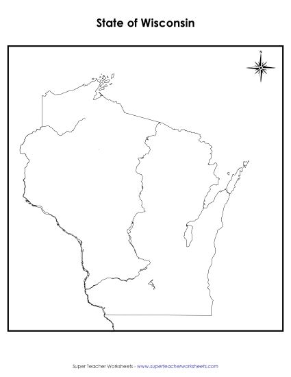 Maps - Wisconsin State Map (No Bordering States) (Printable PDF Worksheet)