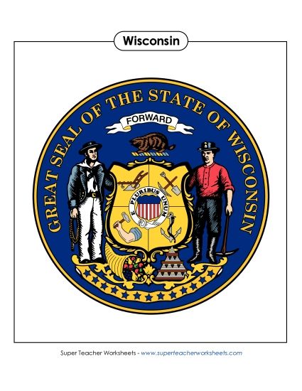 Flags & Seals - Wisconsin State Seal (Full-Color Version) (Printable PDF Worksheet)