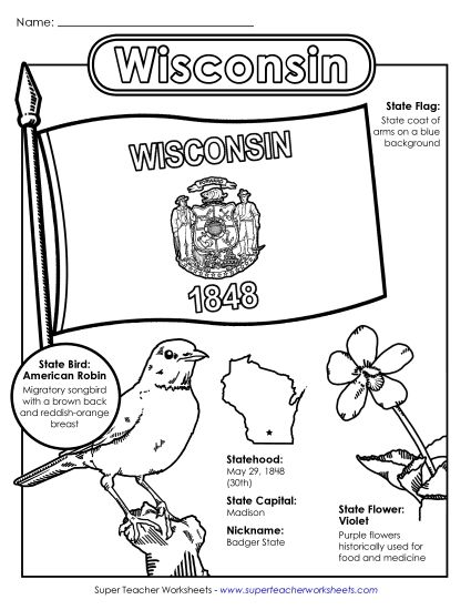 Symbols - Wisconsin State Symbols Coloring Page (Printable PDF Worksheet)