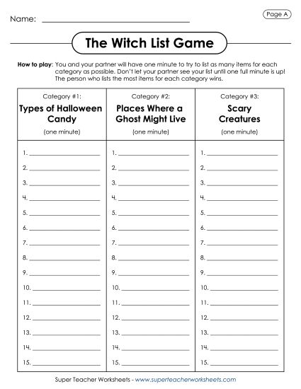 Puzzles - Witch List Game (Printable PDF Worksheet)