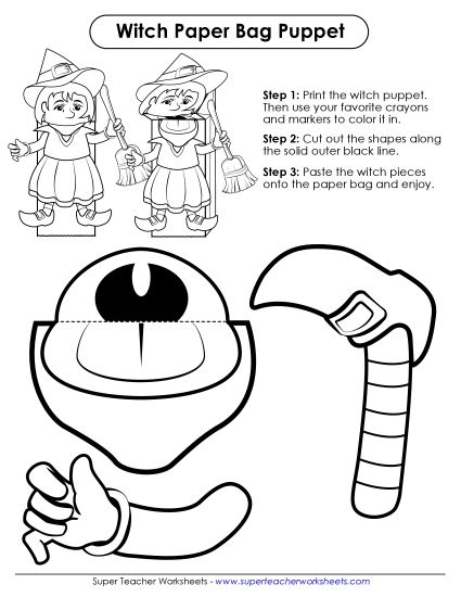 Paper Bag Puppets - Witch Paper Bag Puppet (Printable PDF Worksheet)