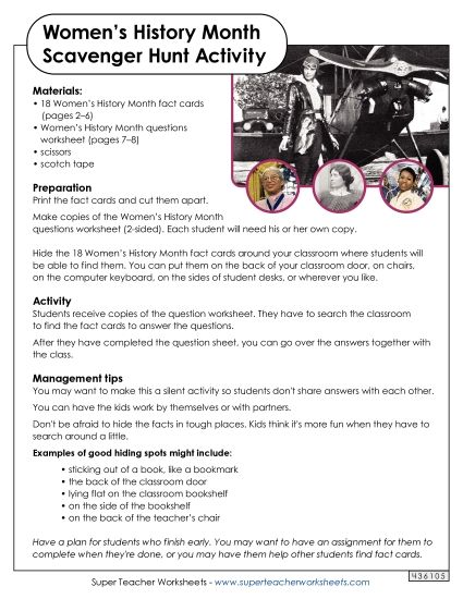 Scavenger Hunt - Women's History Scavenger Hunt (Printable PDF Worksheet)