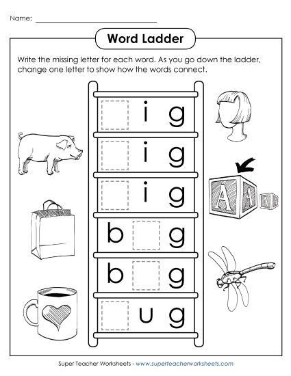 Word Ladders - Word Ladder Activity: Wig to Mug (Printable PDF Worksheet)