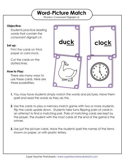 Games and Learning Centers - Word-Picture Match (Printable PDF Worksheet)