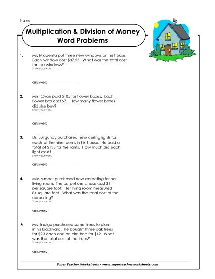 Word Problems: Long Division & Multiplying (Printable PDF Worksheet)