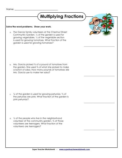 Multiplying Fractions - Word Problems: Multiplying Fractions (Printable PDF Worksheet)