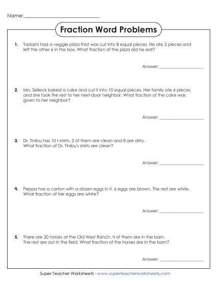 Simplifying Fractions - Word Problems: Simplifying Fractions (Printable PDF Worksheet)