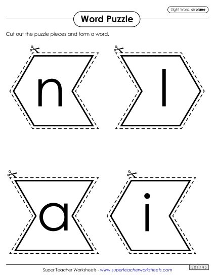 Word Puzzle: Airplane (Printable PDF Worksheet)