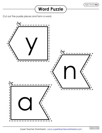 Word Puzzle: Any (Printable PDF Worksheet)