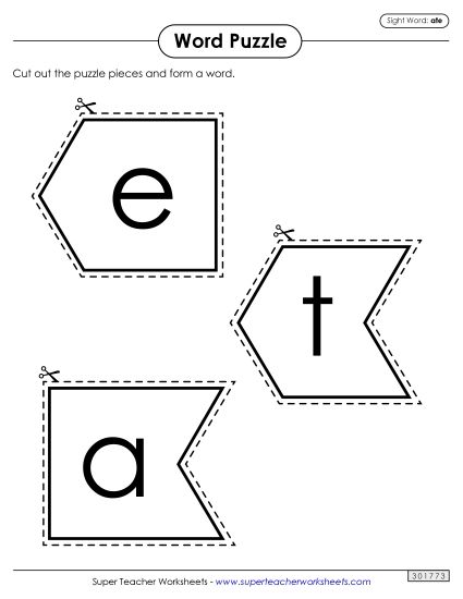 Word Puzzle: Ate (Printable PDF Worksheet)