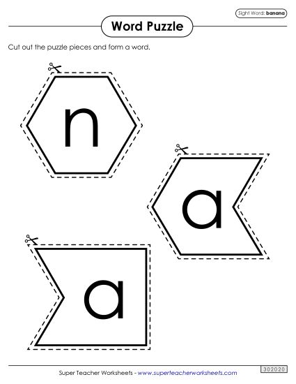 Word Puzzle: Banana (Printable PDF Worksheet)