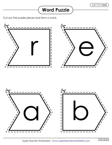 Word Puzzle: Bear (Printable PDF Worksheet)