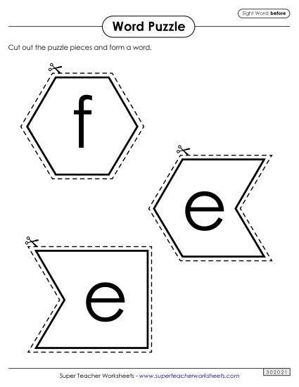 Word Puzzle: Before (Printable PDF Worksheet)