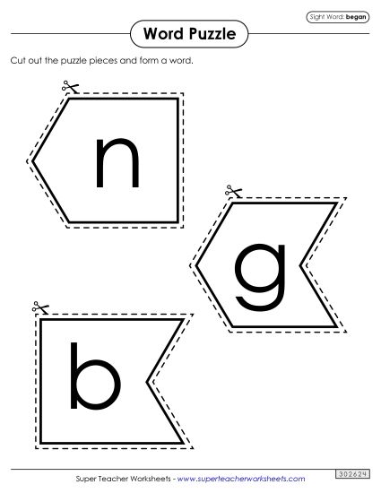 Word Puzzle: Began (Printable PDF Worksheet)