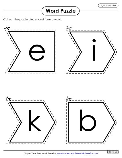 Word Puzzle: Bike (Printable PDF Worksheet)