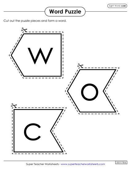 Word Puzzle: Cow (Printable PDF Worksheet)