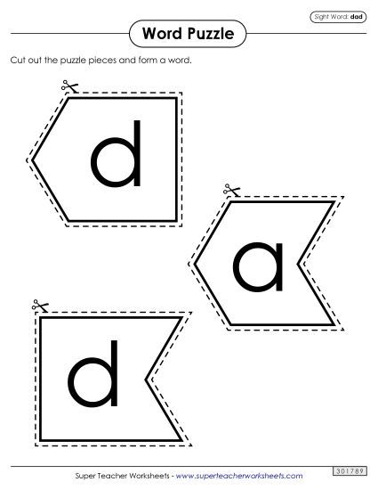 Word Puzzle: Dad (Printable PDF Worksheet)