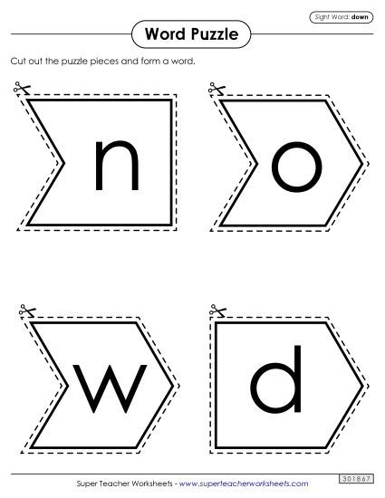 Word Puzzle: Down (Printable PDF Worksheet)