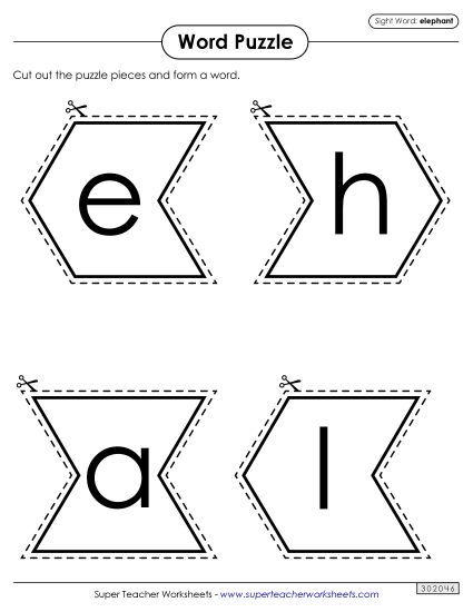 Word Puzzle: Elephant (Printable PDF Worksheet)