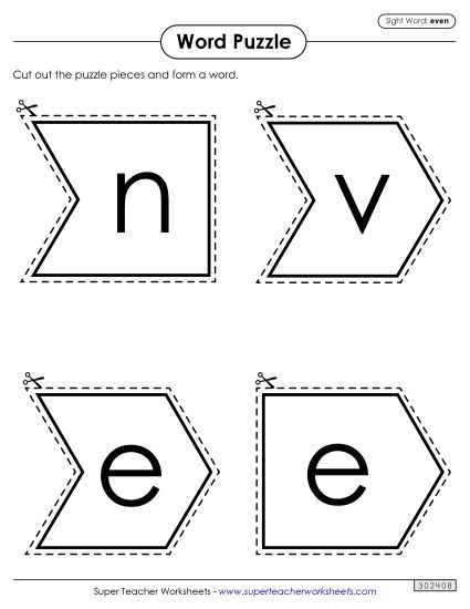 Word Puzzle: Even (Printable PDF Worksheet)