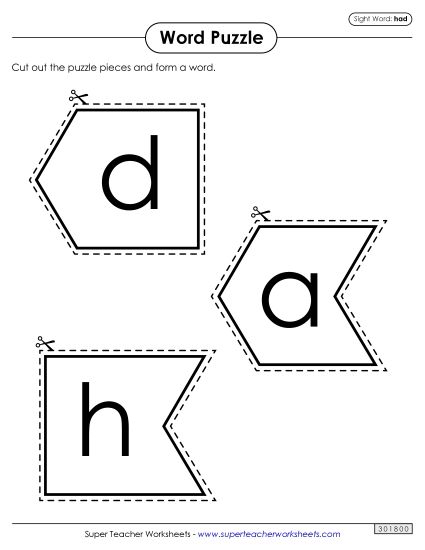 Word Puzzle: Had (Printable PDF Worksheet)