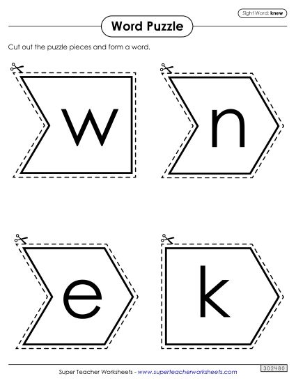 Word Puzzle: Knew (Printable PDF Worksheet)