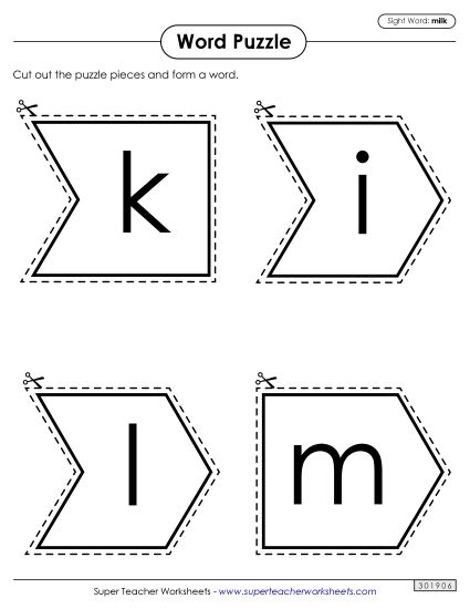 Word Puzzle: Milk (Printable PDF Worksheet)