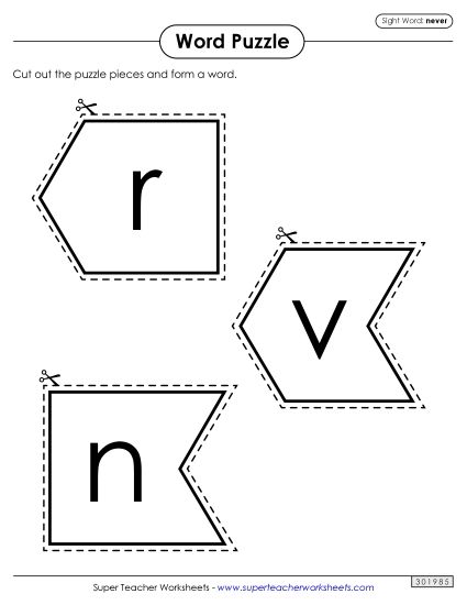 Word Puzzle: Never (Printable PDF Worksheet)
