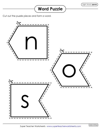 Word Puzzle: Spoon (Printable PDF Worksheet)