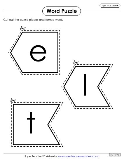 Word Puzzle: Table (Printable PDF Worksheet)