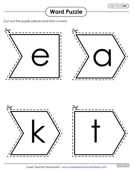 Word Puzzle: Take (Printable PDF Worksheet)