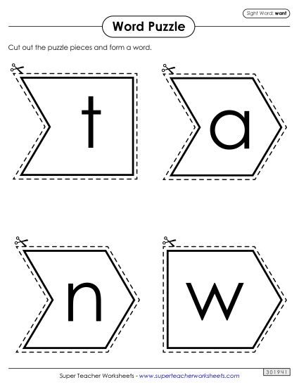 Word Puzzle: Want (Printable PDF Worksheet)