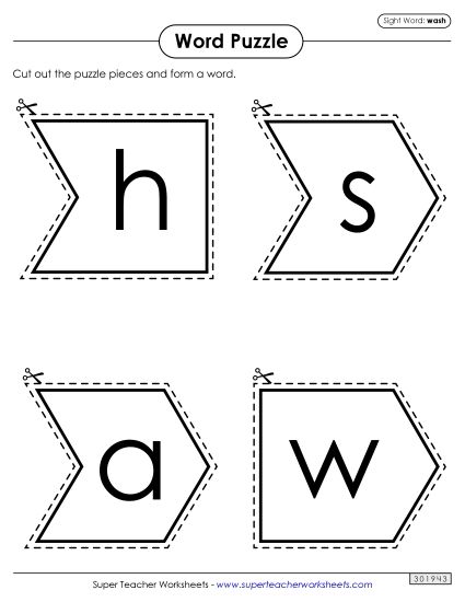Word Puzzle: Wash (Printable PDF Worksheet)