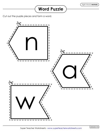 Word Puzzle: Woman (Printable PDF Worksheet)