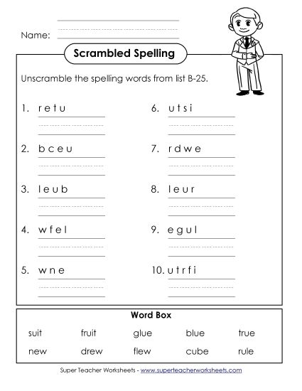 Worksheets - Word Scramble (B-25)  (Printable PDF Worksheet)