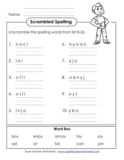 Worksheets - Word Scramble (B-26) (Printable PDF Worksheet)