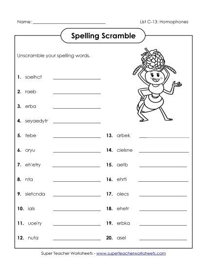 Worksheets - Word Scramble (C-13) (Printable PDF Worksheet)