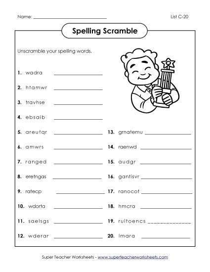 Worksheets - Word Scramble (C-20) (Printable PDF Worksheet)