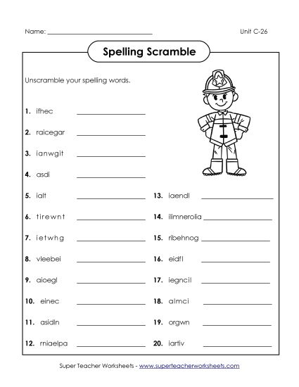 Worksheets - Word Scramble (C-26) (Printable PDF Worksheet)