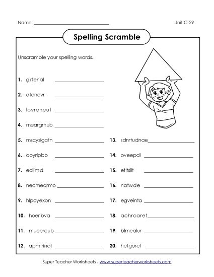 Worksheets - Word Scramble (C-29) (Printable PDF Worksheet)