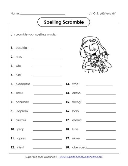 Worksheets - Word Scramble (C-5) (Printable PDF Worksheet)