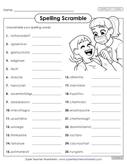 Worksheets and Puzzles - Word Scramble (Careers) (Printable PDF Worksheet)